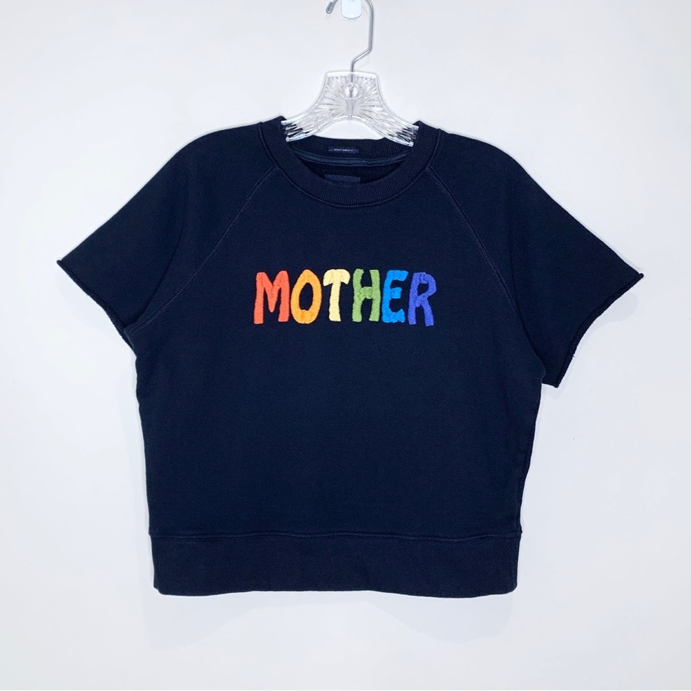 Mother The Raw Sleeve Square Sweatshirt Top *Goes South* Navy Rainbow Sz S - Picture 4 of 14